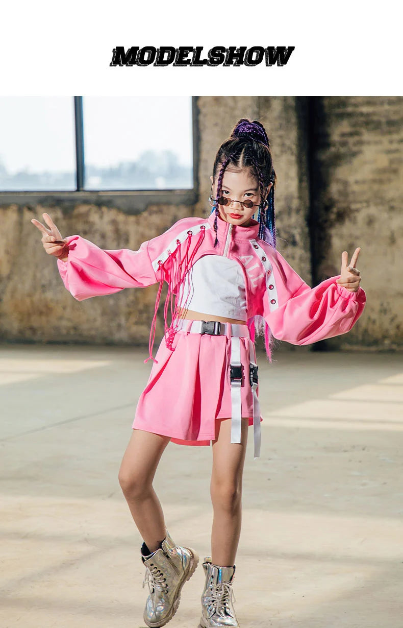 ZZL K-pop Stage Girls' Fashionable Outfit Jazz Dance Performance Suit Kids Hip-hop Fashion Costume Cool Children's Runway Wear SS69
