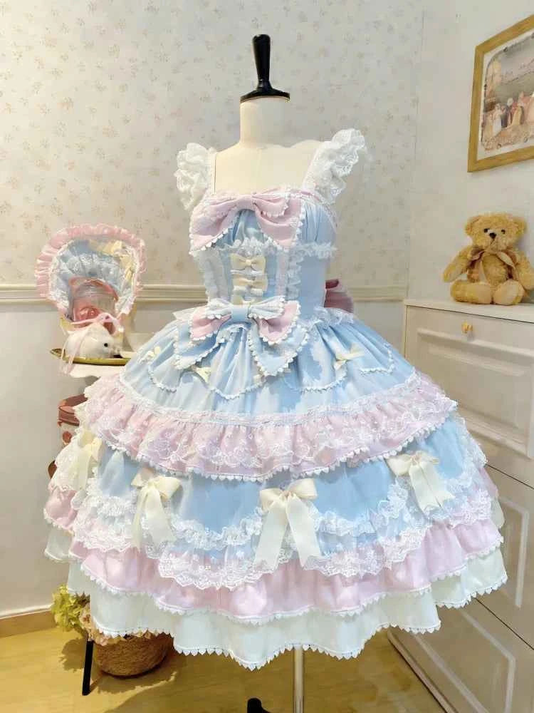 Kawaii Lovely Slim Lolita Dress Women Design Sweet Bow Sleeveless Sling Dresses Elegant Cute Pretty New Clothing