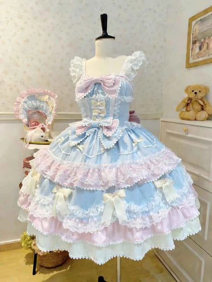 Kawaii Lovely Slim Lolita Dress Women Design Sweet Bow Sleeveless Sling Dresses Elegant Cute Pretty New Clothing