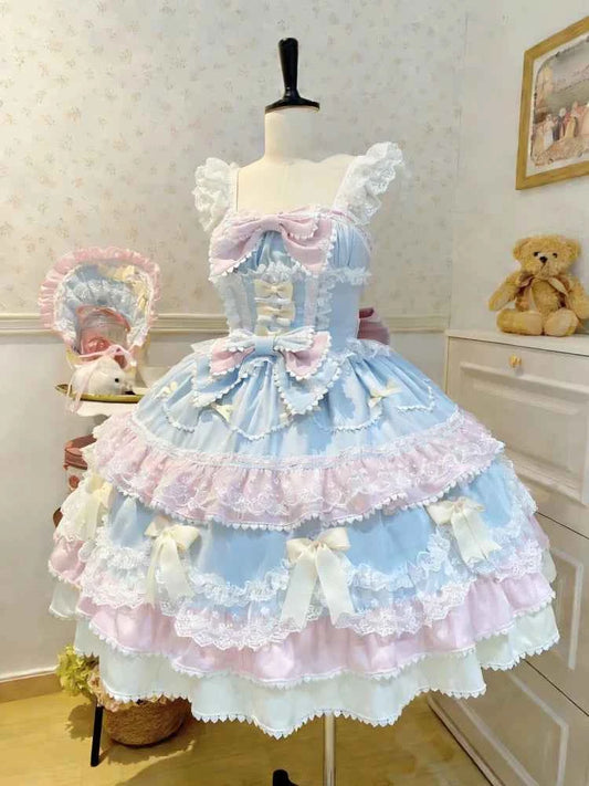 Kawaii Lovely Slim Lolita Dress Women Design Sweet Bow Sleeveless Sling Dresses Elegant Cute Pretty New Clothing