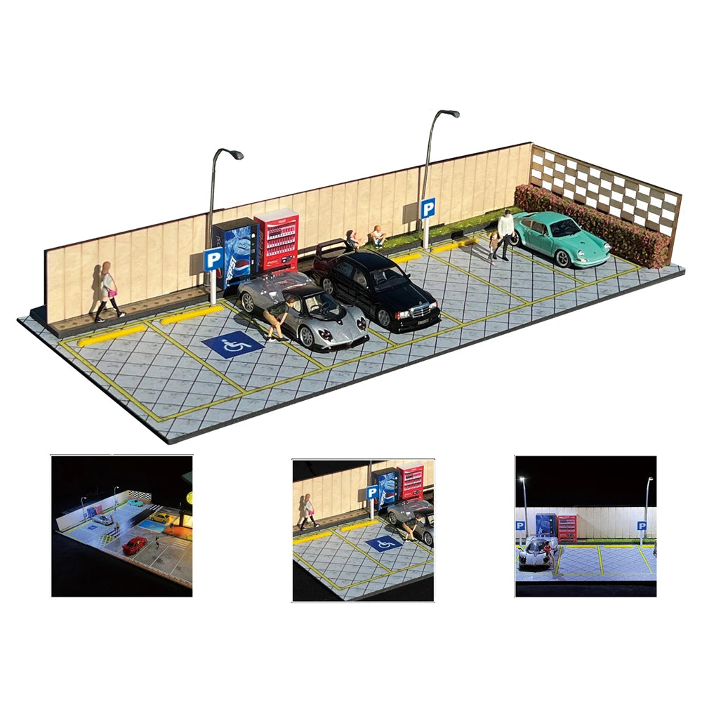 SS69 1/64 Scale Diecast Car Garage Diorama with LED Lighting and Dust Door