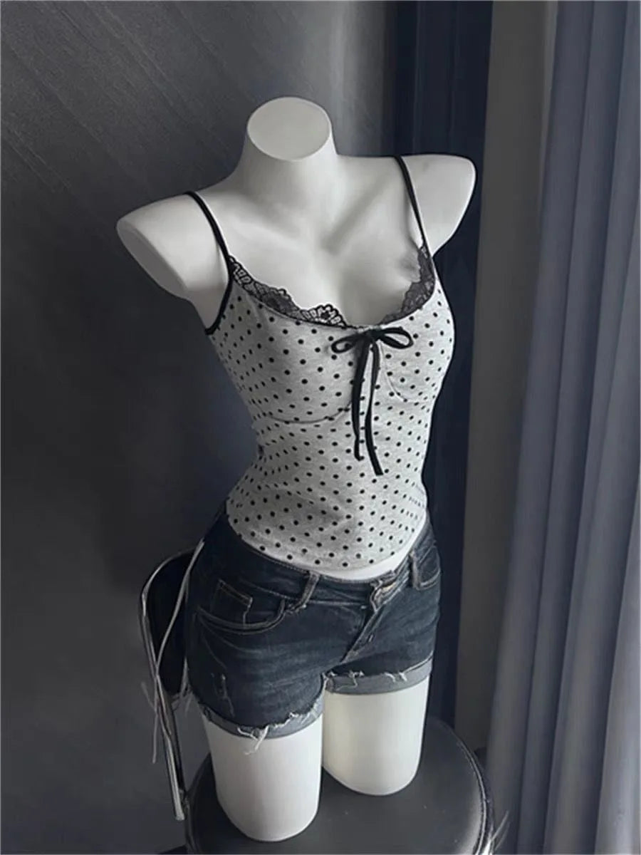 2000s American Vintage Sexy Leopard Camis Y2k Harajuku Slim Lace Patchwork Tanks Summer Streetwear Beach Party Sleeveless Tops