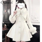 Japanese Mass-Produced Long Wool Collar Coat 20% Wool Waist-Cinching Sweet Girl Long Sleeve Slim Fit Elegant Lolita Woolen Coat
