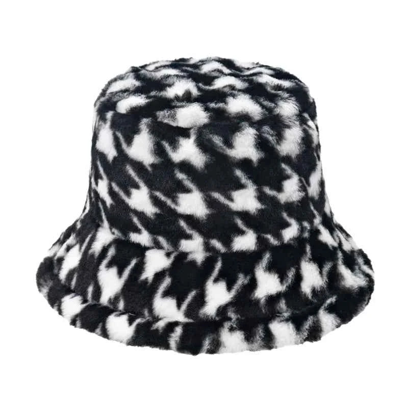 Winter Bucket Hat Women's Fashion Leopard Panama Warm Hats Female Vintage Faux Fur Fisherman Cap Hats For Women Dropshipping