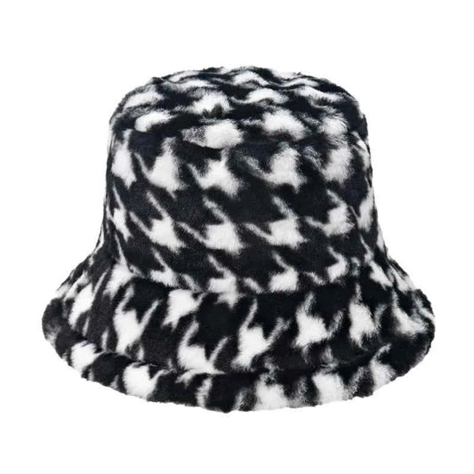 Winter Bucket Hat Women's Fashion Leopard Panama Warm Hats Female Vintage Faux Fur Fisherman Cap Hats For Women Dropshipping