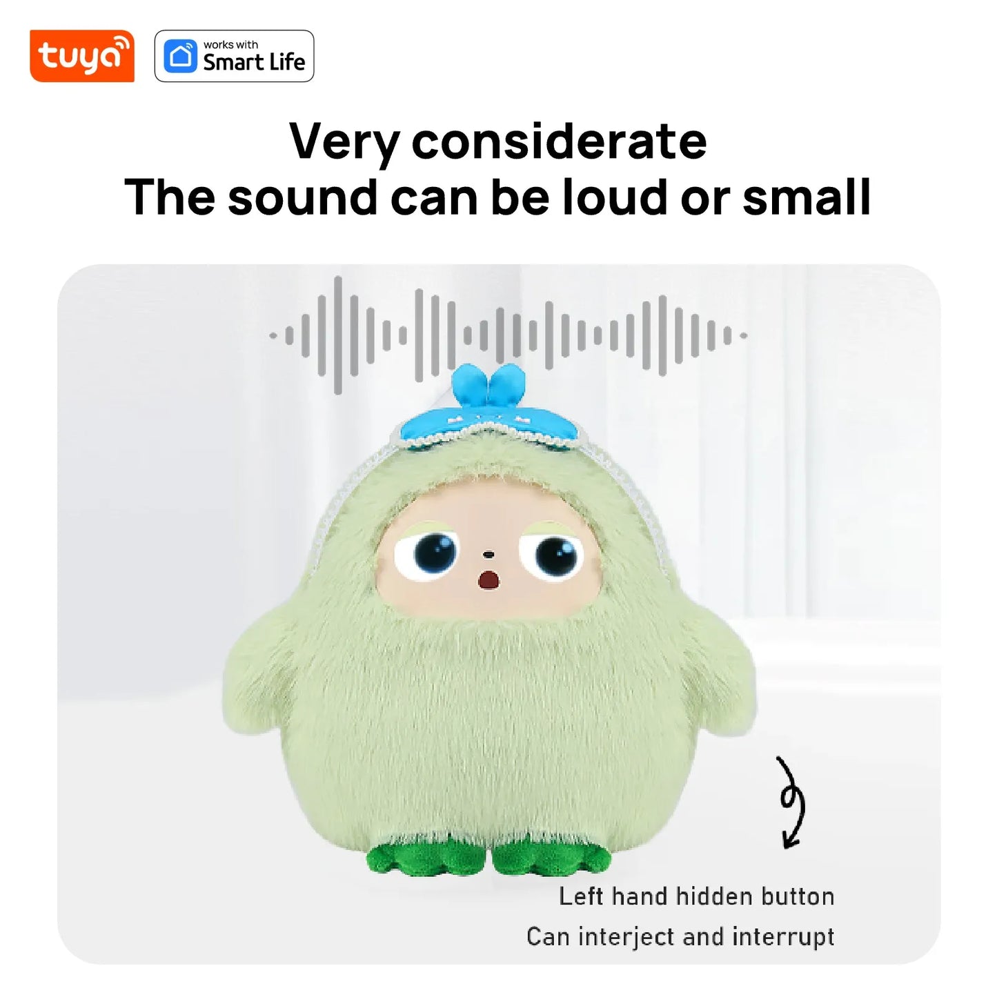 Yaya-AI Plush Robot w/Smart Voice&LED Eyes, Interactive Companion Toy w/Tuya App Control, USB Rechargeable E-Pet - Mint Green