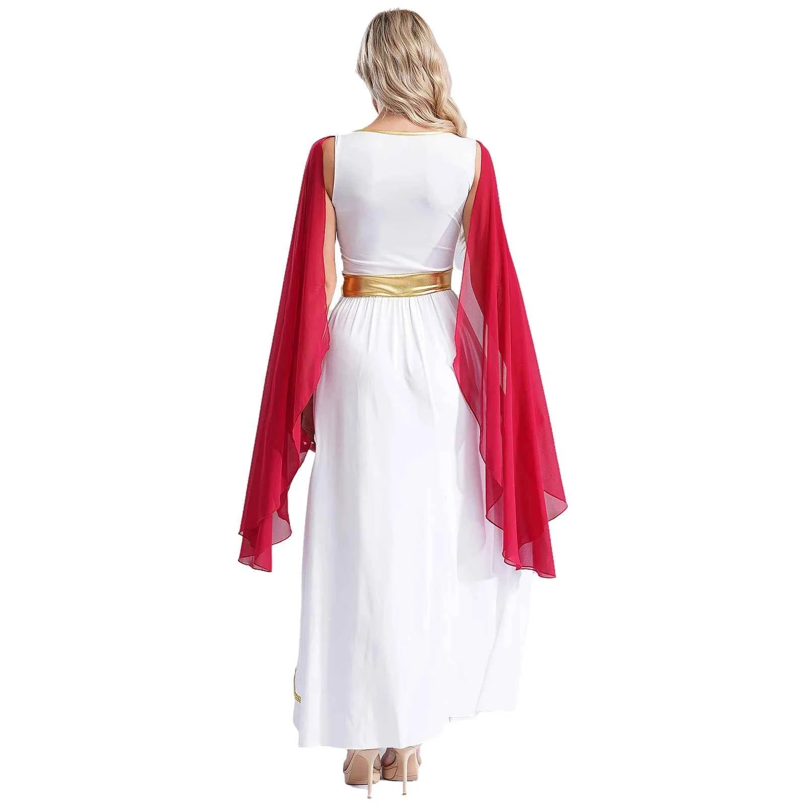 Womens Ancient Greek Princess Dress Goddesses Toga Costume for Halloween Carnival Party Deity Queen Cosplay Chiffon Robe Gown