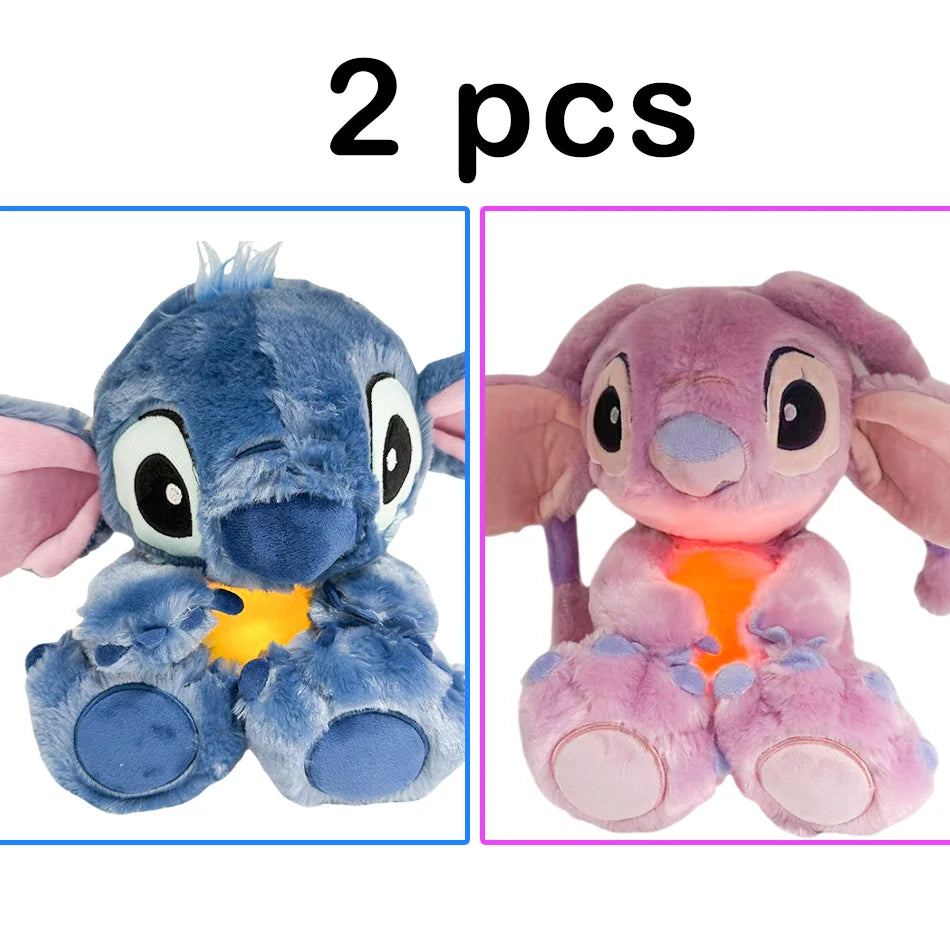 2025 hot Disney Lilo&Stitch Plush Doll Breath Child Peluche Soothes Toy Anime Baby Music Light Sleep Toys Pink Stitch Kid Gifts