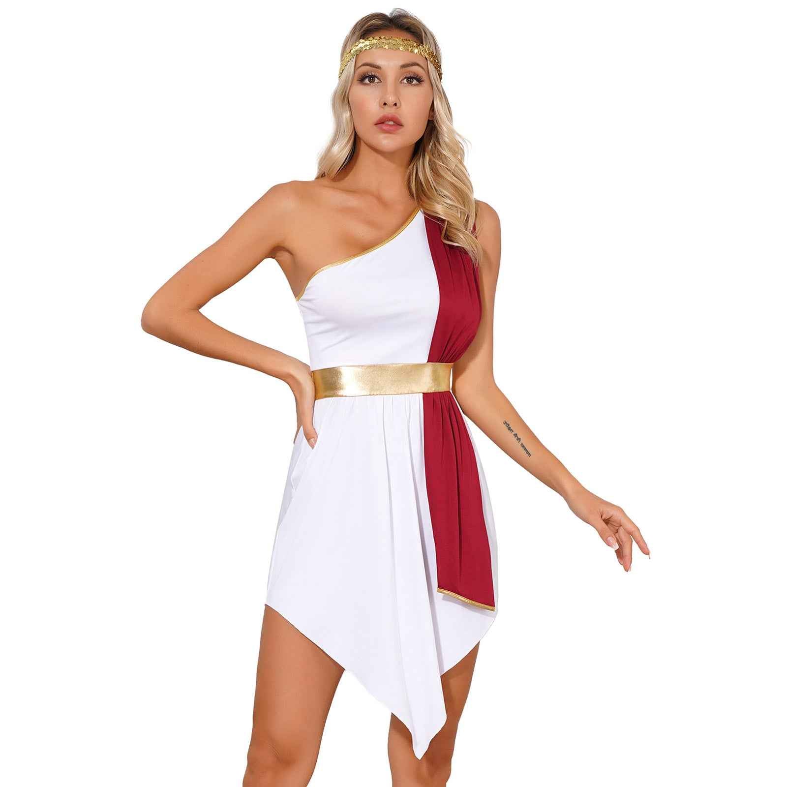 Womens Ancient Greek Princess Dress Goddesses Toga Costume for Halloween Carnival Party Deity Queen Cosplay Chiffon Robe Gown