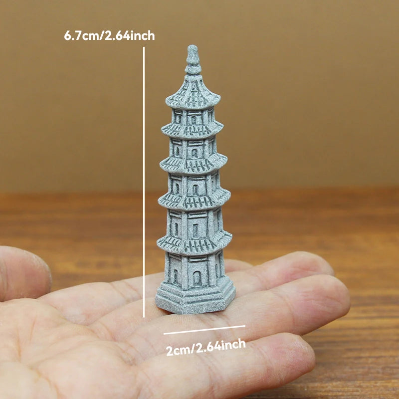 Miniature Sandstone Zen Tower for Bonsai Garden & Fish Tank