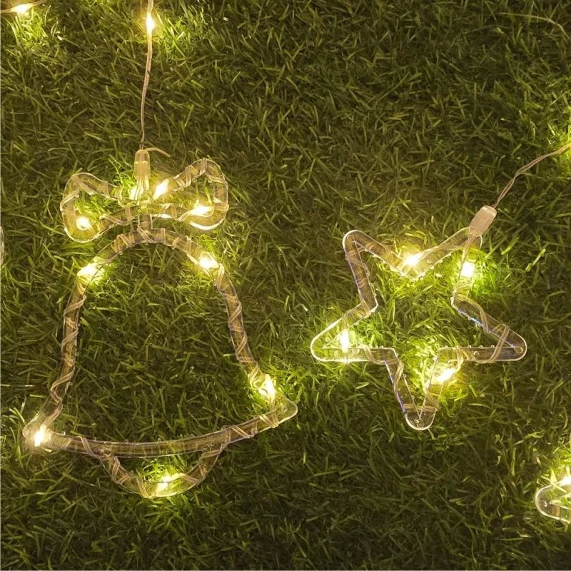 Christmas Curtain Lights LED String Lights with Tree Snowflake Star Deer Bell USB Remote 8 Modes Home Decor