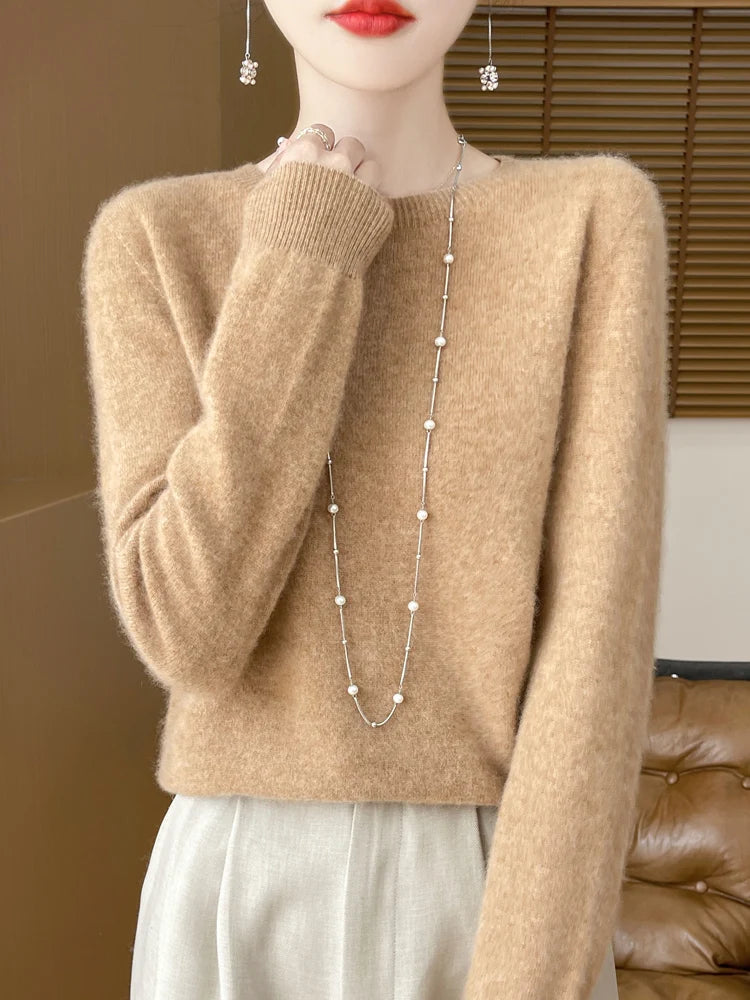 Addonee Women's 100% Merino Wool O-Neck Pullover Sweater