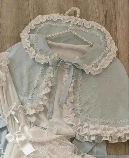 Women's Pink Lolita Dress Cape Set New Spring Women's Sweet Girl Lace Princess Jsk Cake Dress Fairy Suspender Dress Shirt Outfit