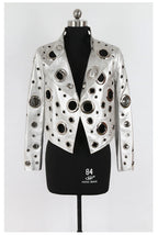 Nerazzurri Women's Faux Leather Jacket with Rivets & Hollow Out Detail