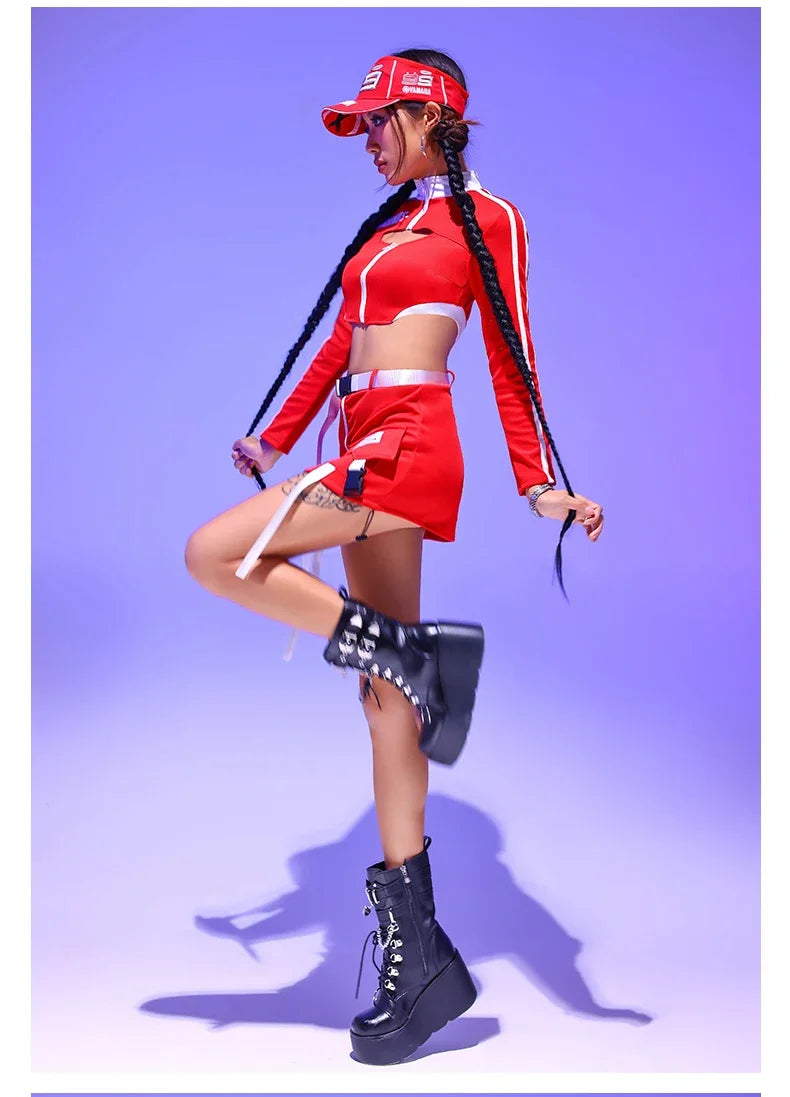 Women's Red Jazz Dance Performance Suit