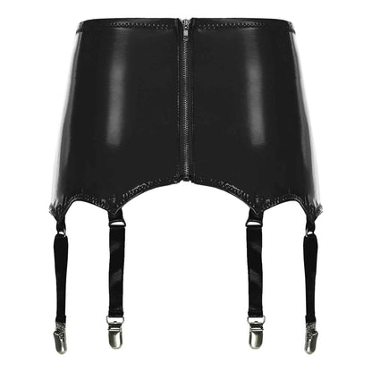 Womens Garters Suspender Belt Skirts Ladies Wet Look Mini Skirts Leather Garters with Metal Clips Clubwear Costume Underwear
