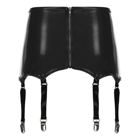Womens Garters Suspender Belt Skirts Ladies Wet Look Mini Skirts Leather Garters with Metal Clips Clubwear Costume Underwear