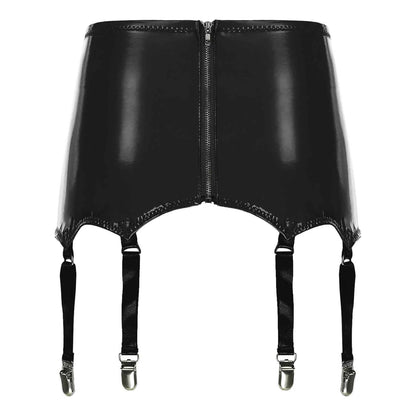 Womens Garters Suspender Belt Skirts Ladies Wet Look Mini Skirts Leather Garters with Metal Clips Clubwear Costume Underwear
