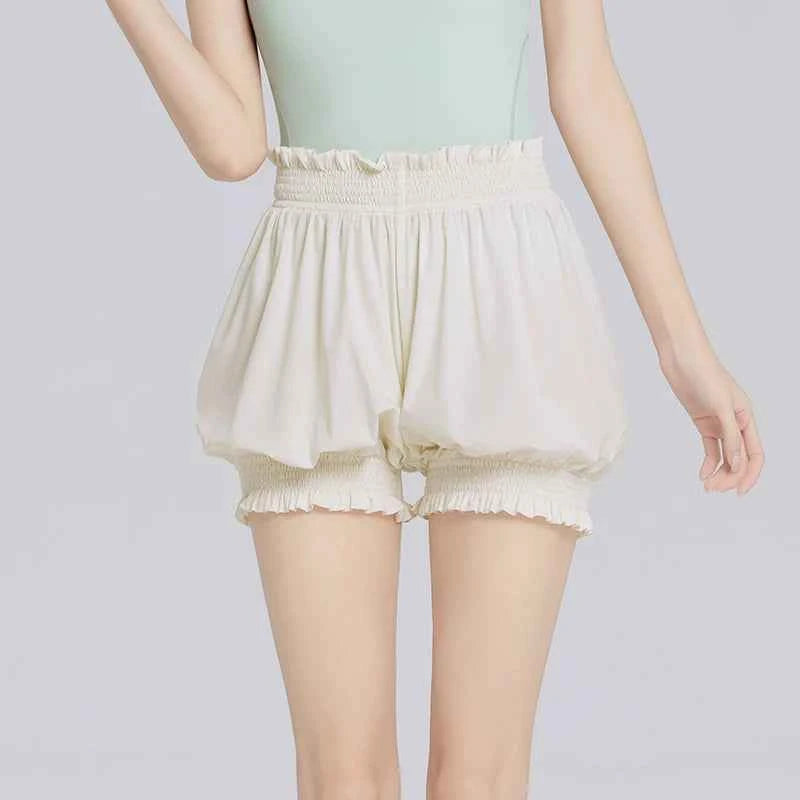 Women's High Waist Flower Bud Dance Short Pants Nylon Bloomers Dance Shorts Black White Adult Ballet Shorts Safety Pants