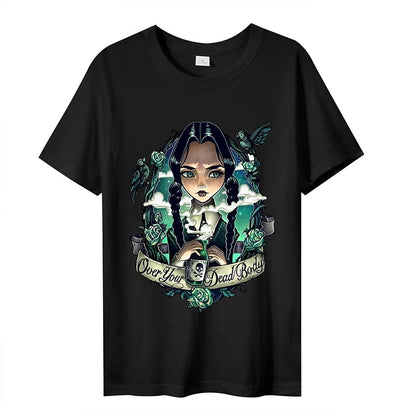 Wednesday Addams Women Casual T-shirt Summer Adult Cartoon Printed Tee Tops Girls Round Neck Clothing Short Sleeve Fashion Gifts SS69