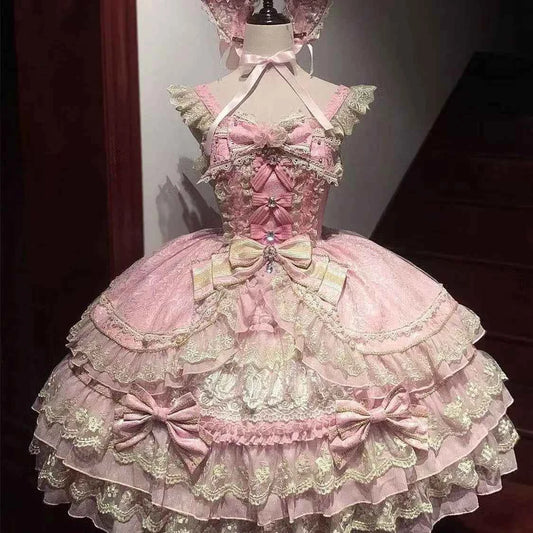 Kawaii Lovely Slim Lolita Dress Women Design Sweet Bow Sleeveless Sling Dresses Elegant Cute Pretty New Clothing