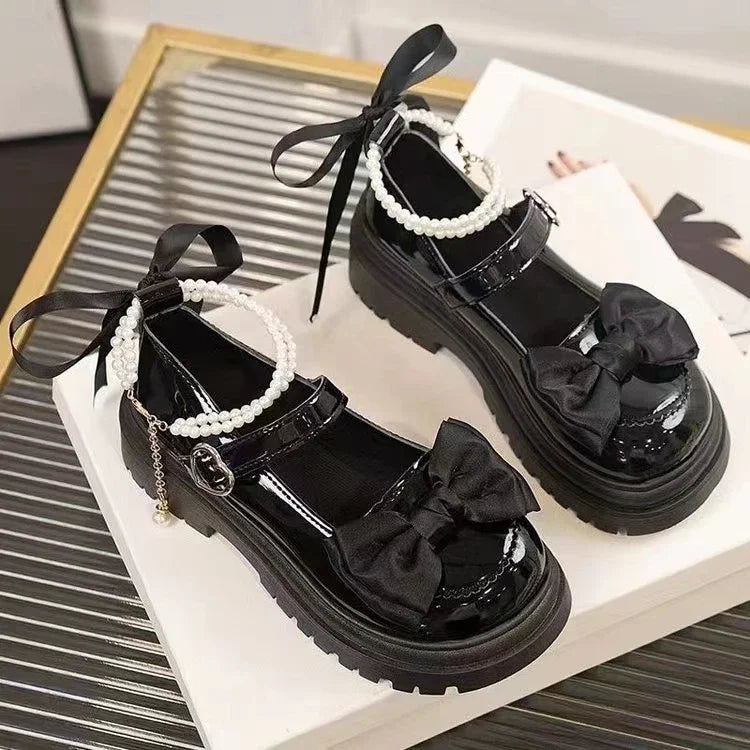 Women's Casual Shoes New Kawaii Pearl Chain Mary Jane Women's Shoes Fashion Versatile Lolita Loafers Outdoor Sandals 여성화 로레타 - SS69
