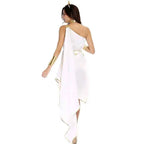 Lady Carnival Halloween Ancient Greek Goddess Athena Costume Asymmetrical Egyptian Robe Cosplay Fancy Party Dress