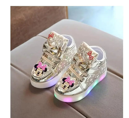 Disney Minnie girl children's sports shoes flashing shoes cartoon LED casual shoes