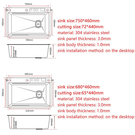 CKWS 304 Stainless Steel Waterfall Kitchen Sink with LED Display, Gun Gray