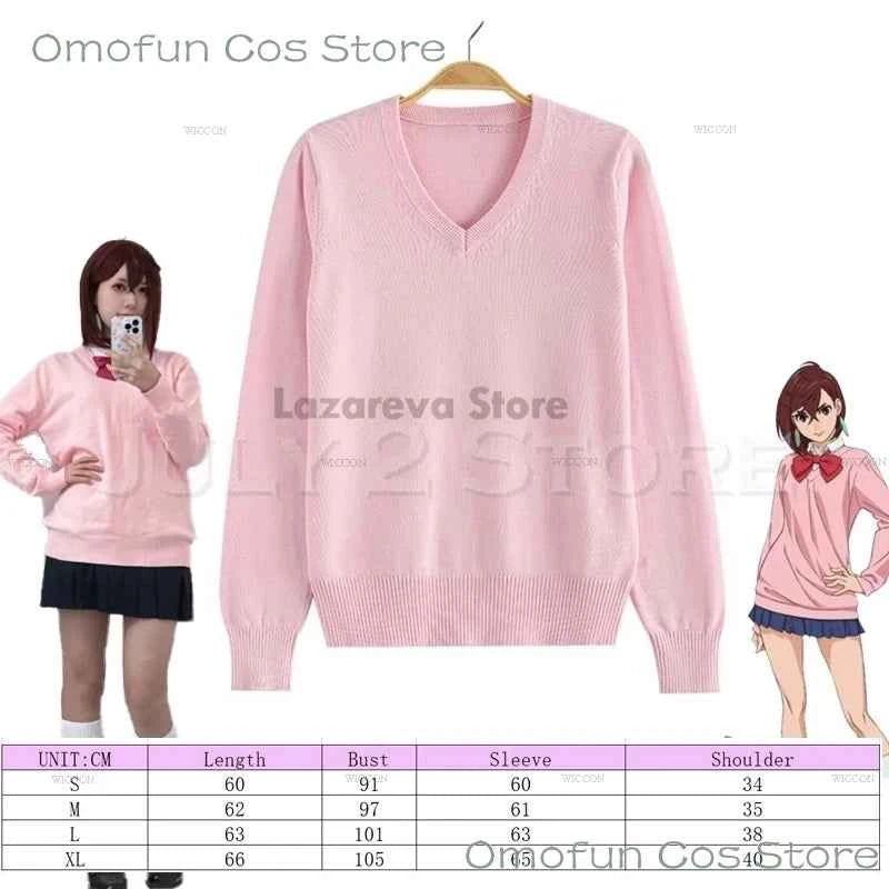 Momo Ayase Cosplay Costume Wig Anime Dandadan School JK Uniform Earrings Pink Sweater Skirt Halloween Party Women