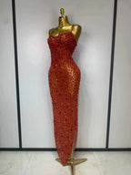 Luxury Rhinestones Sexy Mesh See Through Bodycon Dress Women Birthday Evening Cocktail party Gown Red Carpet Club Stage Outfit