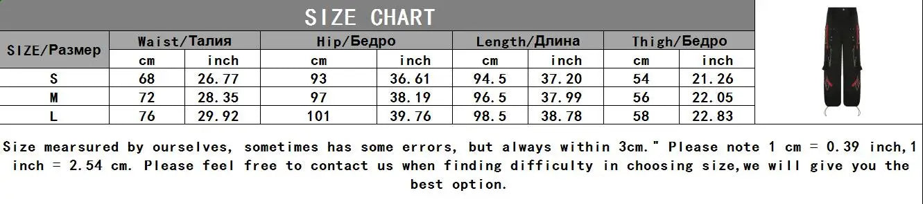 Cyber Punk Unisex Cargo Wide Leg Pants Chain Bandage Ruched Tie Capris Pants Women Gothic Baggy Trousers BF Hippie Grunge Jogger SS69
