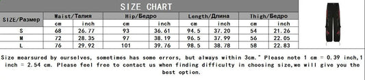 Cyber Punk Unisex Cargo Wide Leg Pants Chain Bandage Ruched Tie Capris Pants Women Gothic Baggy Trousers BF Hippie Grunge Jogger SS69