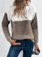 Women's Striped Patchwork Knit Sweater - Casual Loose Autumn/Winter Jumper