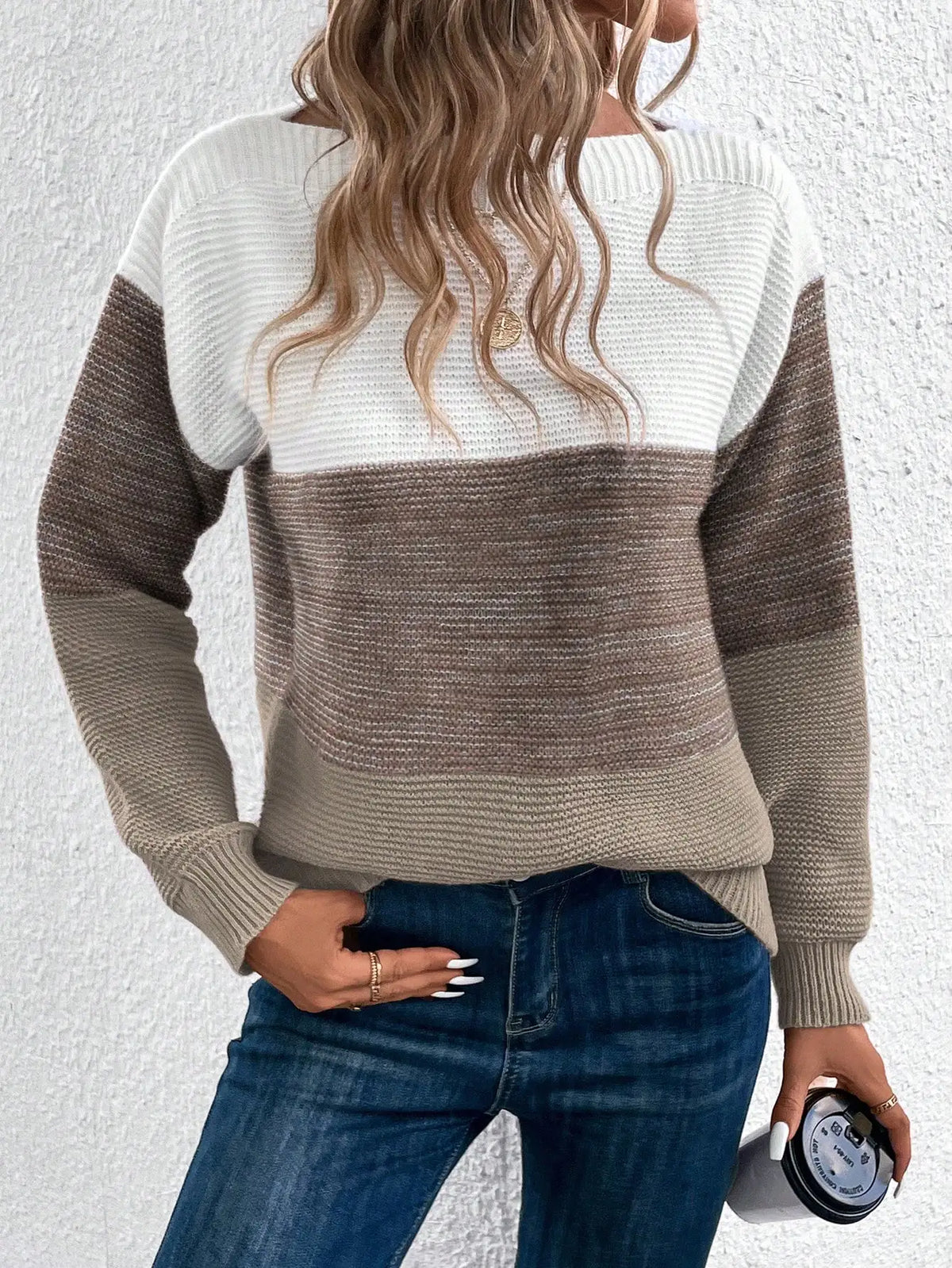 Women's Striped Patchwork Knit Sweater - Casual Loose Autumn/Winter Jumper