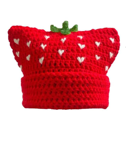 2025 New Hand-Knitted Bow Cat Ear Hooded Cap For Winter Men And Women, Striped Hollowed-Out Knitted Cap, K2y Street Style