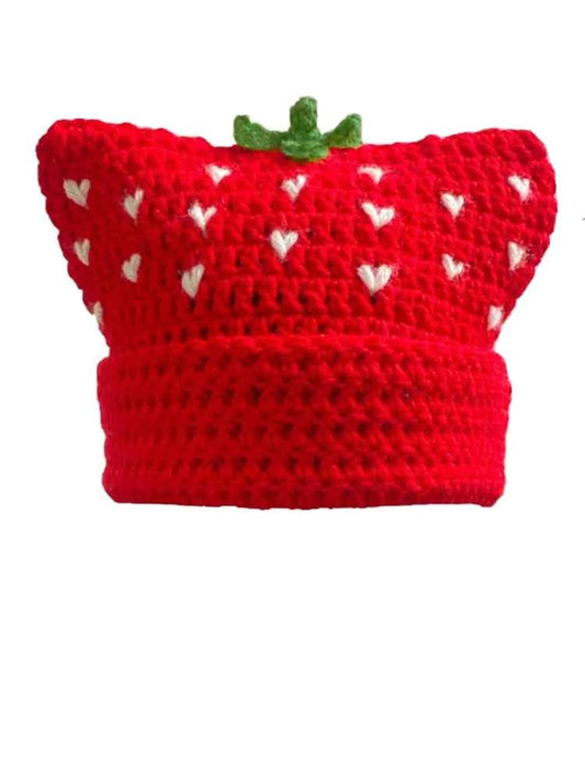 2025 New Hand-Knitted Bow Cat Ear Hooded Cap For Winter Men And Women, Striped Hollowed-Out Knitted Cap, K2y Street Style