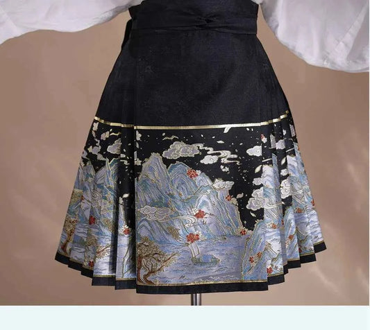 Summer New Short Horse Face Skirt White Short Set Retro Thickened Ming System Improved Han Element Chinese Style Tang Suit