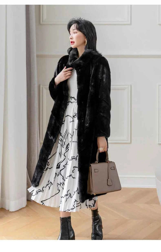 HDHOHR 2025 100% Real Mink Fur Coat Women Long High Quality Natural Mink Fur Jackets Winter Thick Warm Luxury Female Fur Parkers