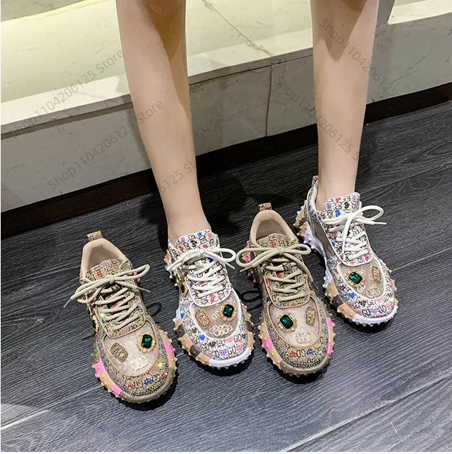 Women's Casual Sneakers Fashion Luxury Rhinestone Ladies Shoes 2024 New Outdoor Platform Female Sports Shoes Vulcanized Shoes SS69