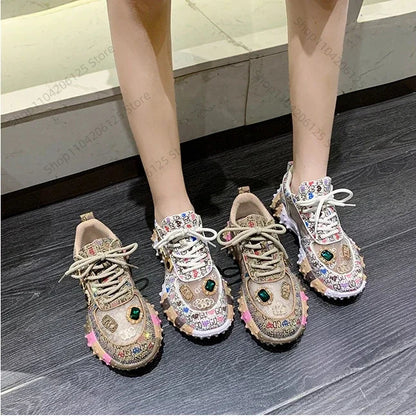 Women's Casual Sneakers Fashion Luxury Rhinestone Ladies Shoes 2024 New Outdoor Platform Female Sports Shoes Vulcanized Shoes SS69