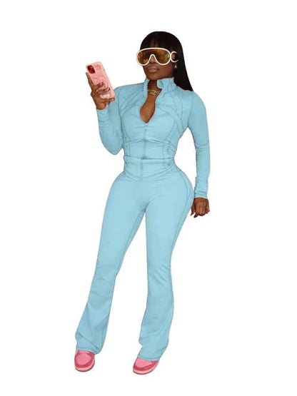 Elegant Sports Women Clothing Sales Long Sleeve Tops Flare Pants 2 Two Pieces Sets Tracksuit Streetwear Jogging Leggings Outfits