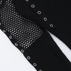 Goth Dark Fishnet Patchwork Off Shoulder Halter Top