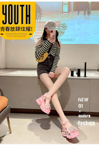 Summer High Platform Women Sandals Buckle 10CM Wedges Bling Shoes Fashion 2023 Outside Chunky Sandals Beach Casual Slides Woman SS69