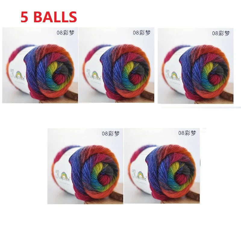 100% Wool Yarn Rainbow Color for Hand Knitting Crochet Plush Thickness Lanas Thread DIY Soft Scarf Shawl Sweater Free Shipping