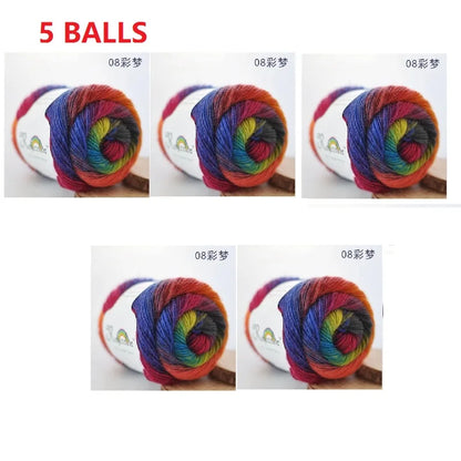 100% Wool Yarn Rainbow Color for Hand Knitting Crochet Plush Thickness Lanas Thread DIY Soft Scarf Shawl Sweater Free Shipping