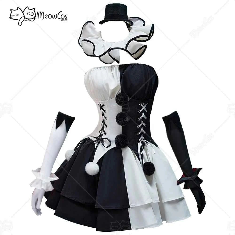 MEOWCOS Women's Gothic Halloween Costume Set, Black and White Corset Outfit