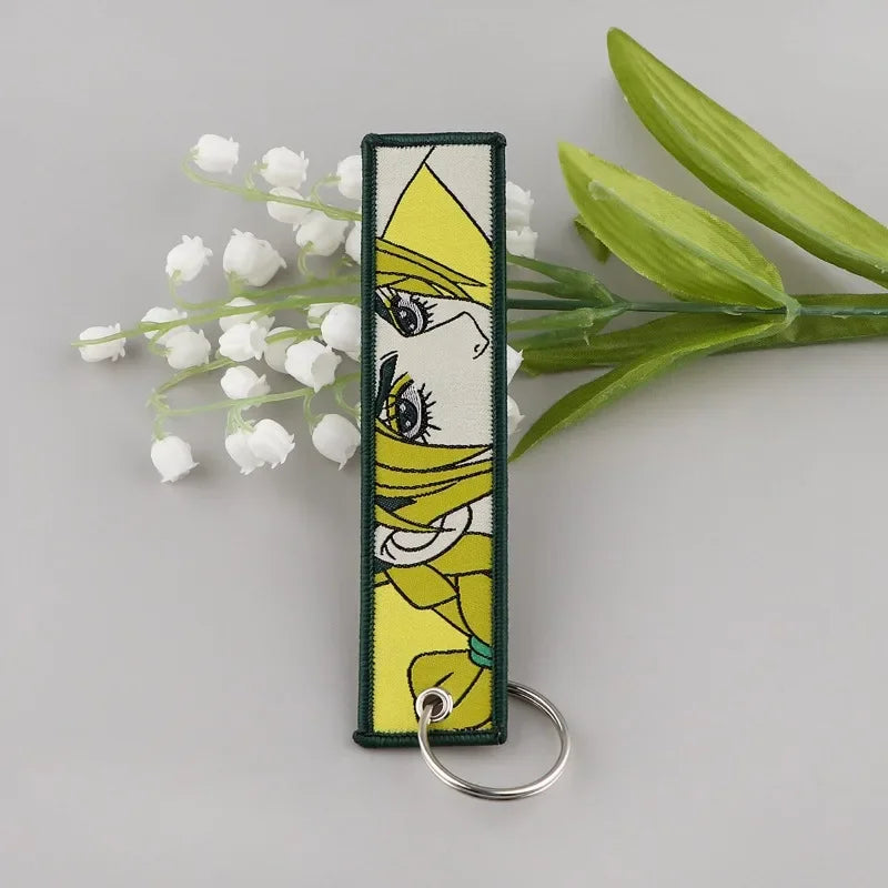 Sword Wind Legend Anime JOJO Wonderful Adventure Weaving Mark Keychain Sword Wind Legend Decorative Chain Fabric Key Pendant