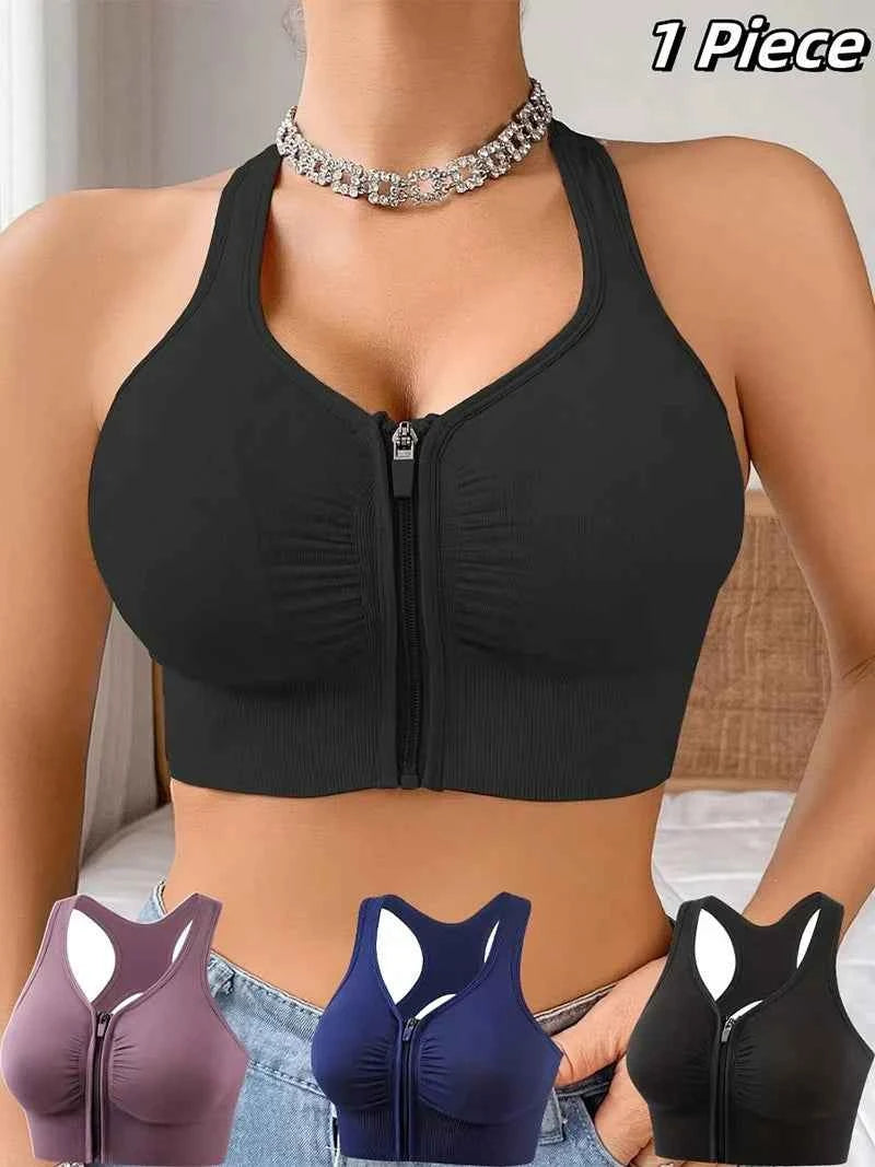 CZGUKE Women's zipper sports bra vest plus size shock resistant bra women's yoga running fitness bra women's underwear