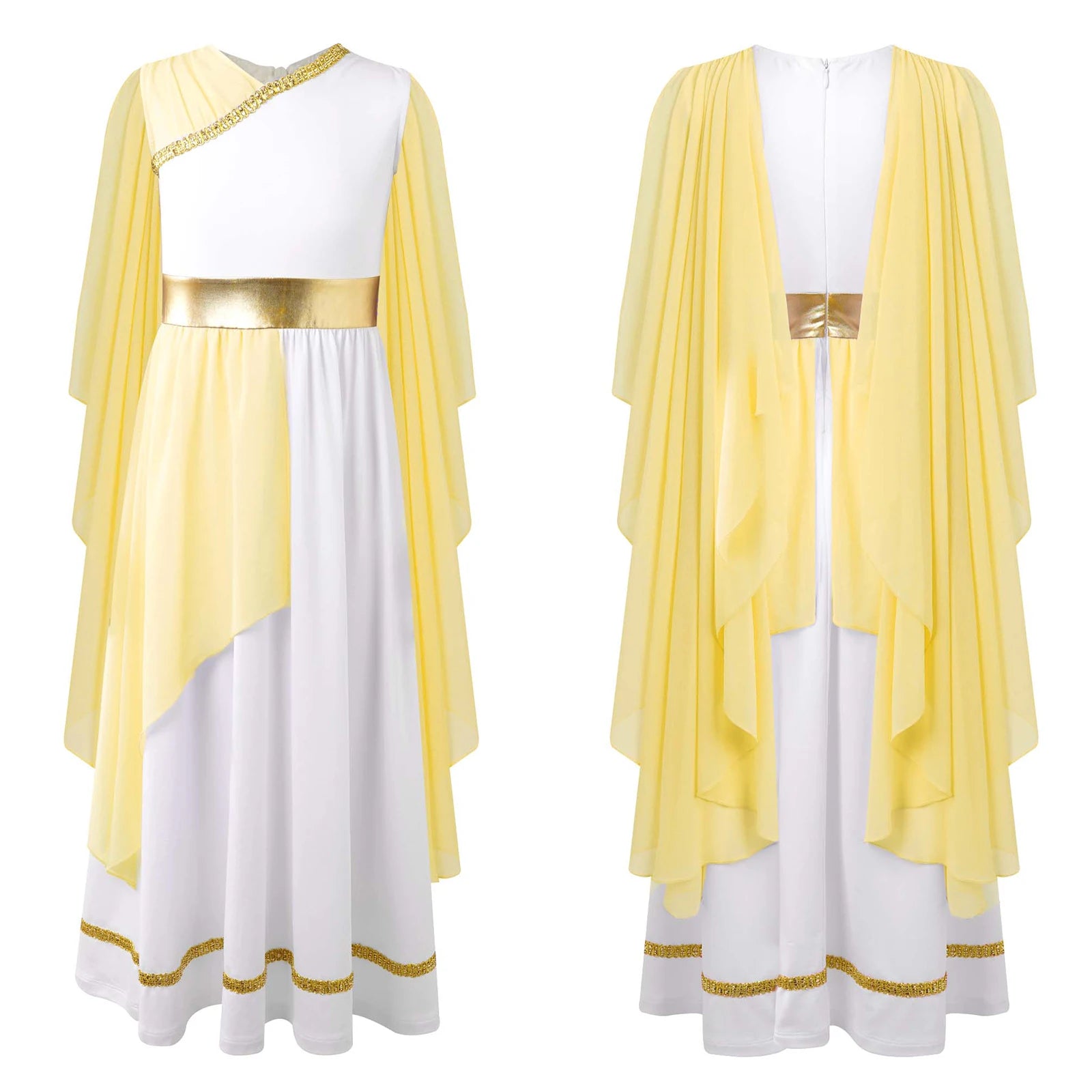 Women's Grecian Toga Dress with Flowy Tulle Shawls